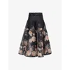 Zimmermann Pavilion Floral-print Linen And Silk-blend Midi Skirt In Black Floral