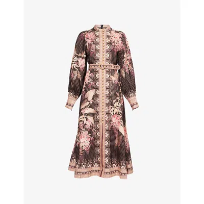 Zimmermann Womens Illuminate Floral Linen Midi Dress Black Floral