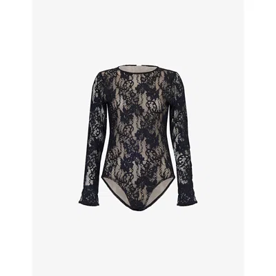 Zimmermann Womens Black Lace Long-sleeves Stretch-woven Bodysuit Xl