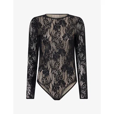 Zimmermann Womens Black Long-sleeve Lace Bodysuit