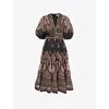 Zimmermann Black Pleated Midi Dress In Black Paisley