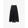 Zimmermann Womens Black Rhiannon Embroidered Cotton Midi Skirt