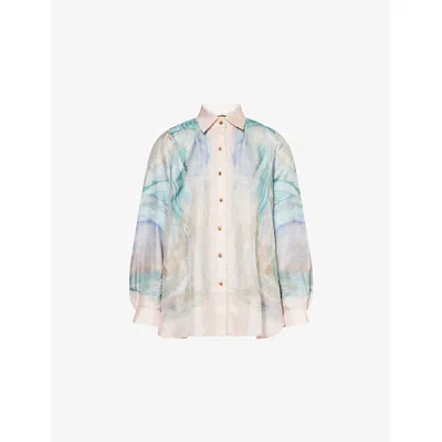Zimmermann Womens Illuminate Printed Relaxed-fit Silk Shirt Blue Agate Xl