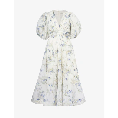 Zimmermann Womens Blue Birds Floral-print Tiered Woven Midi Dress