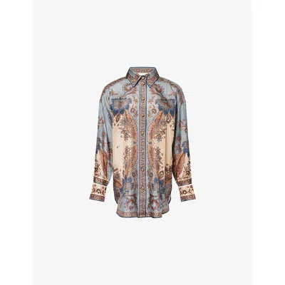 Zimmermann Womens Blue Cream Indienne Ascension Manstyle Graphic-pattern Silk Shirt In Multi
