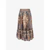 Zimmermann Womens Blue Cream Indienne Ascension Tiered Silk Midi Skirt Xs