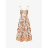 Zimmermann Womens Blue Jacobean Aster Corseted Printed Cotton Midi Dress In Multi