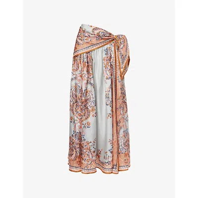 Zimmermann Womens Blue Paisley Floral Aster Scarf-print Silk Midi Skirt In Multi