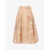 Zimmermann Womens Blush Mermaid Beaded Linen-silk Midi Skirt Xs In Brown