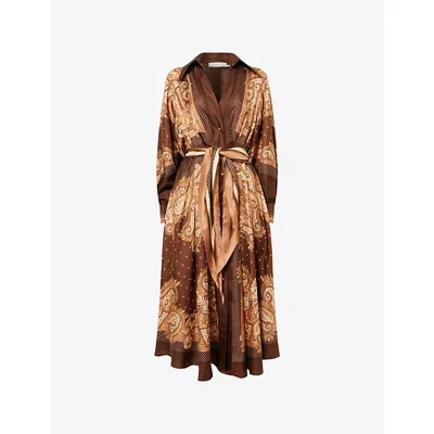 Zimmermann Womens Caramel Paisley Luna Shirt Silk Midi Dress Xxs In Multi