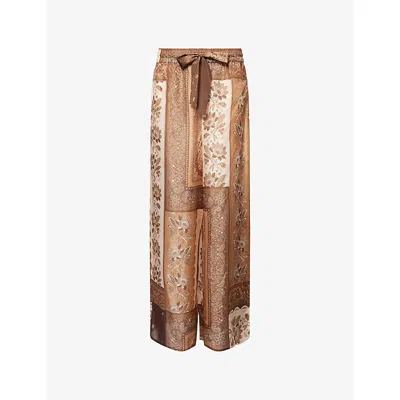 Zimmermann Womens Chocolate Bandana Lucky Relaxed-fit Silk Trousers