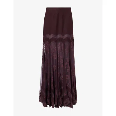 Zimmermann Womens Chocolate Valiant Sheer-panel Silk Maxi Skirt