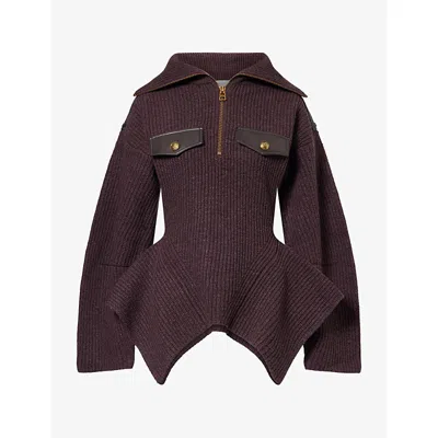 Zimmermann Womens Chocolate Valiant Utility Wool-blend Jumper Xl In Burgundy