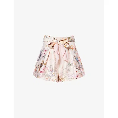 Zimmermann Womens Cream Aviary Floral Tuck Silk-and-cotton Shorts