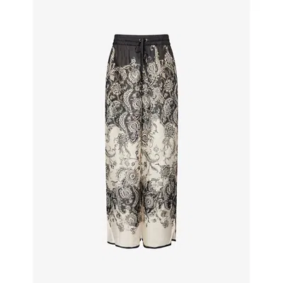 Zimmermann Womens Cream Black Floral Rhiannon Relaxed-fit Silk Trousers Xl