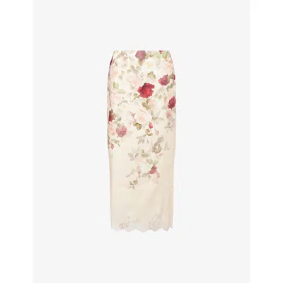 Zimmermann Womens Cream Cascade Hypnotic Floral Linen Midi Skirt