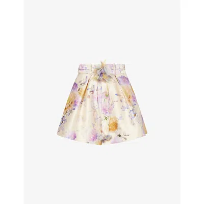 Zimmermann Womens Cream Dahlia Luna Floral-print Silk-blend Shorts Xs In Multi