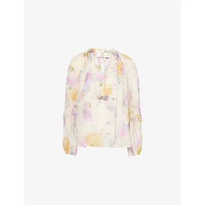 Zimmermann Womens Cream Dahlia Luna Ruffled Woven Blouse