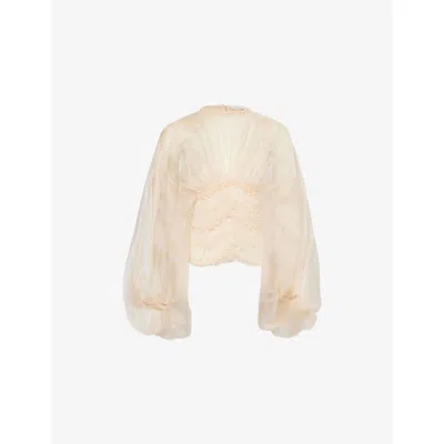 Zimmermann Illuminate Macramé And Tulle-trimmed Gathered Silk-organza Blouse In Beige