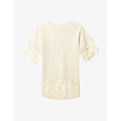 Zimmermann Womens Cream Indra Crochet Fringe Cotton-knit Tunic In Neutral