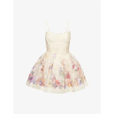 Zimmermann Womens  Alchemy Corseted Silk And Linen-blend Mini Dress In Multi