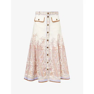 Zimmermann Womens Cream Paisley Alchemy Printed A-line Linen Midi Skirt In Multi