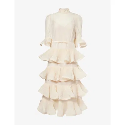 Zimmermann Womens Cream Pleated Tiered Woven Midi Dress In White