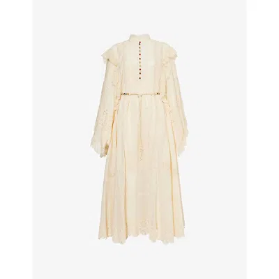Zimmermann Womens  Rhiannon Lace Cotton-poplin Midi Dress In Cream