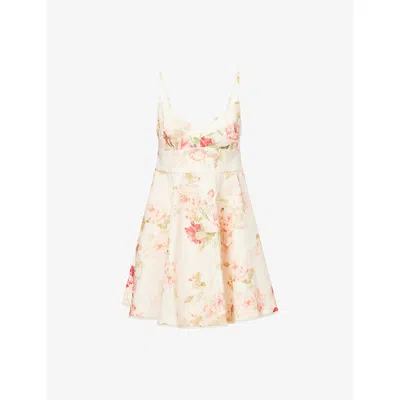Zimmermann Womens Cream Rose Floral Roselight Picnic Linen Mini Dress Xxs In Multi