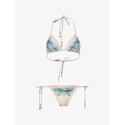 Zimmermann Womens Cream Scarf Floral Indra Crochet-detail Bikini Set Xs In Multi