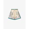 Zimmermann Womens Cream Scarf Floral Indra Tuck Printed Linen Shorts In Black