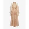 Zimmermann Womens Cream Snake Memento Smocked Flutter Silk Maxi Dress In Neutral