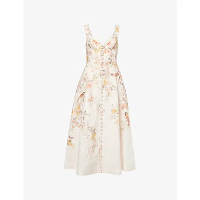 ZIMMERMANN WOMENS ZIMMERMANN LUNA BUTTONED LINEN MIDI DRESS