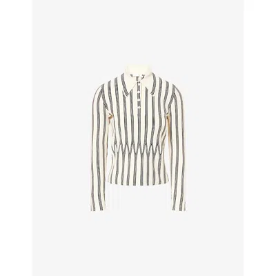 Zimmermann Womens  Rebellion Striped Knitted Polo Shirt In White