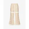 Zimmermann Womens Cream Geo Print Crop-leg Flared Linen Trousers In Brown