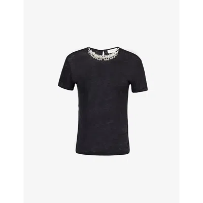 ZIMMERMANN WOMENS BLACK CRUSH EMBELLISHED LINEN-JERSEY T-SHIRT