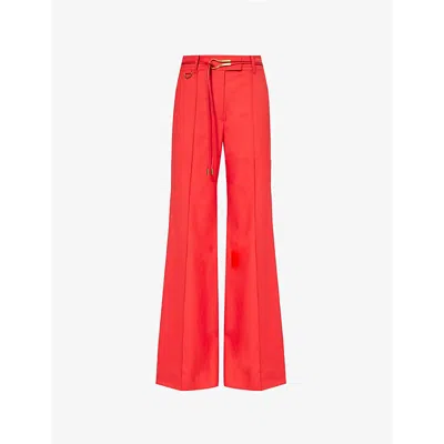 Zimmermann Womens  Crush Flared Wide-leg High-rise Stretch-woven Blend Trousers In Red