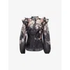 Zimmermann Crush Frill Sleeve Floral Blouse In Black Floral