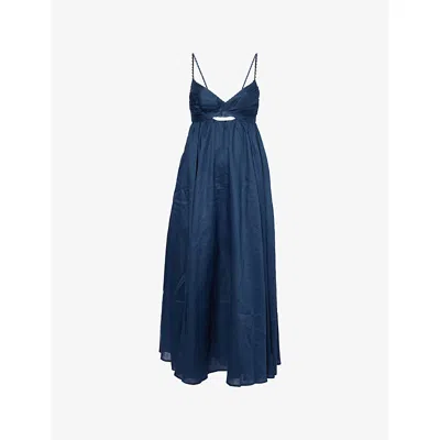 Zimmermann Womens Ascension Twist-front Linen Midi Dress Dark Blue Xxs