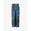 Zimmermann Womens Dark Blue Palm Floral Ascension Relaxed-fit Silk Trousers
