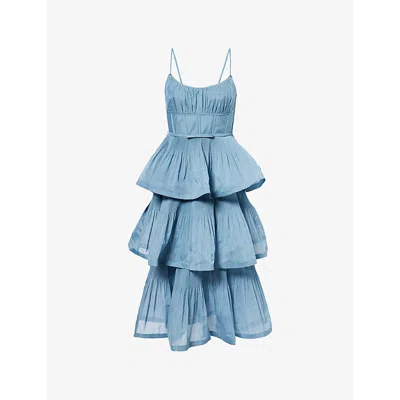 Zimmermann Womens Tiered Woven Midi Dress Deep Blue Xs