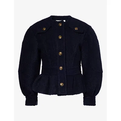 Zimmermann Womens Deep Navy Clash Boucle Wool And Alpaca Blend Peplum Jacket