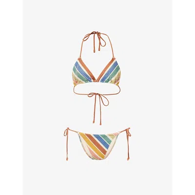 Zimmermann Womens Multi Stripe Everly Striped Metallic Triangle Bikini Set
