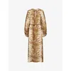 Zimmermann Ascension Brown Dress With Puffed Sleeves And All-over Palm Print In Linen Woman In Multi