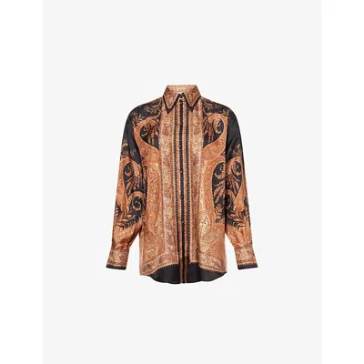 Zimmermann Womens Black Paisley Hypnotic Relaxed-fit Silk Shirt Xl In Brown