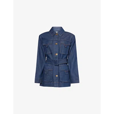 Zimmermann Womens Ink Safari Belted Denim Jacket Xl In Blue