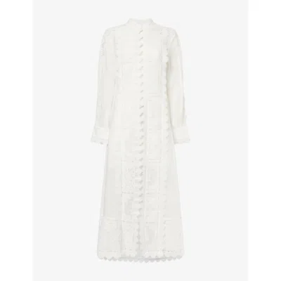 Zimmermann Womens Ivory Aster Embroidered Ramie Midi Dress In White