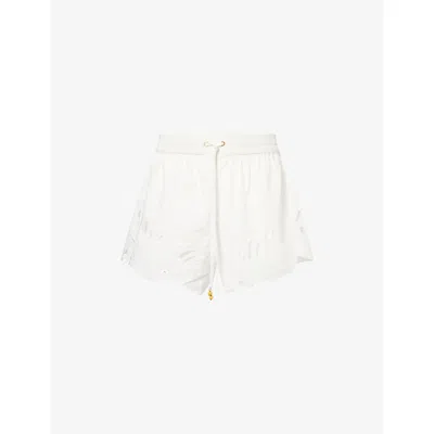 Zimmermann Womens Ivory Mahon Embroidered Cotton Shorts Xl In White