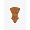 Zimmermann Silk Jersey Bodysuit With Gathered Detailing In Khaki