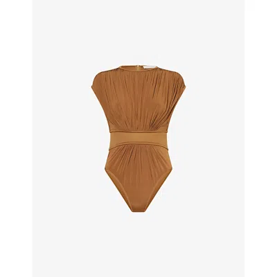 ZIMMERMANN WOMENS KHAKI ILLUMINATE PLEATED STRETCH-WOVEN BODYSUIT